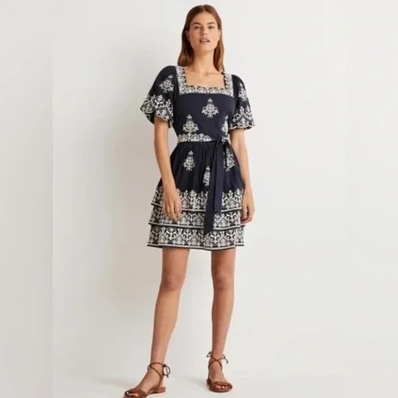 Boden NWOT SquareNeck Embroidered Puff Sleeve Ruffle Rara Dress (Size 4) - Picture 2 of 6